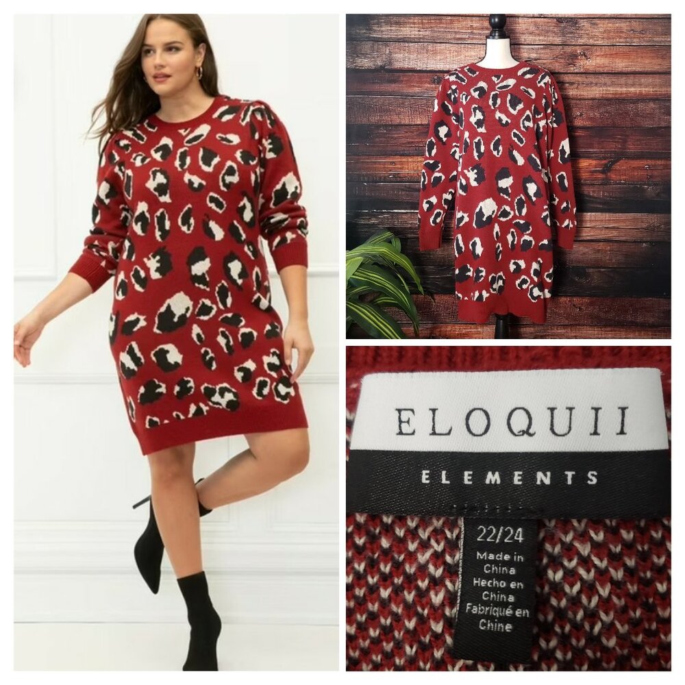 Eloquii Sweater Dress Plus Size 22 24 Red Cheetah Print